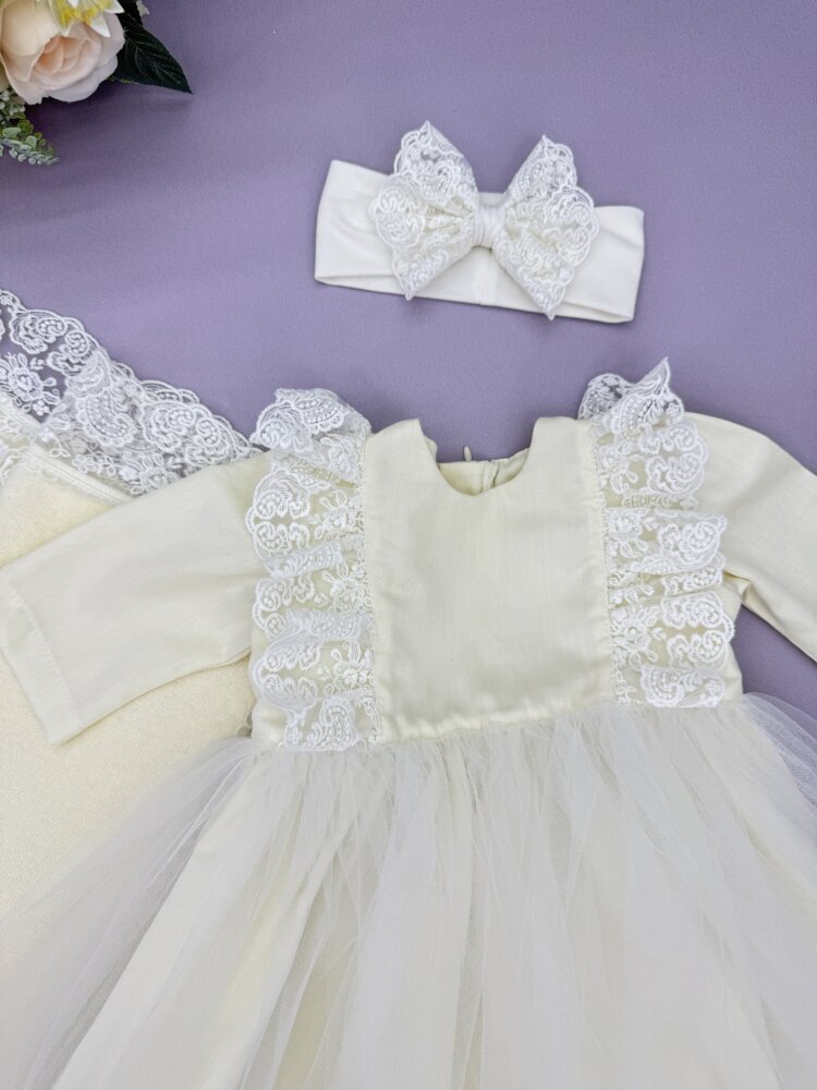 Хрестильна сукня «Ivory Cream» із сатину та молочного мережива