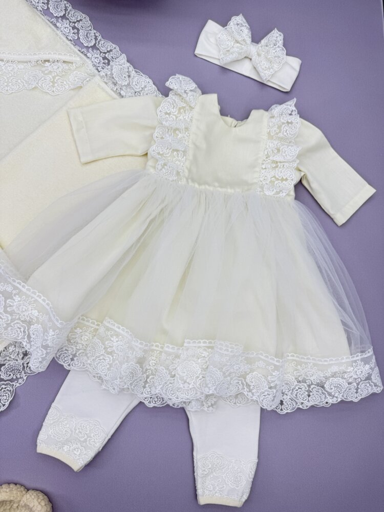 Хрестильна сукня «Ivory Cream» із сатину та молочного мережива
