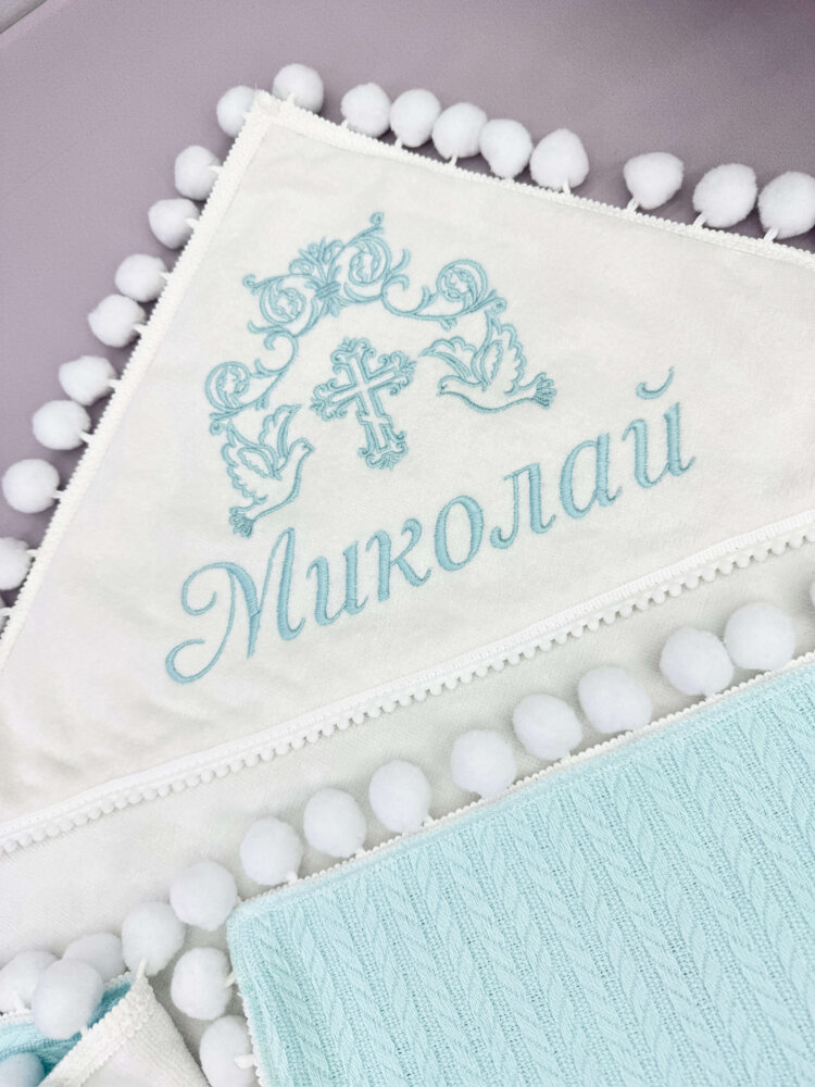 Крыжма-плед «Turquoise Dream» из велюр-махры и бирюзового полотна «косичка»