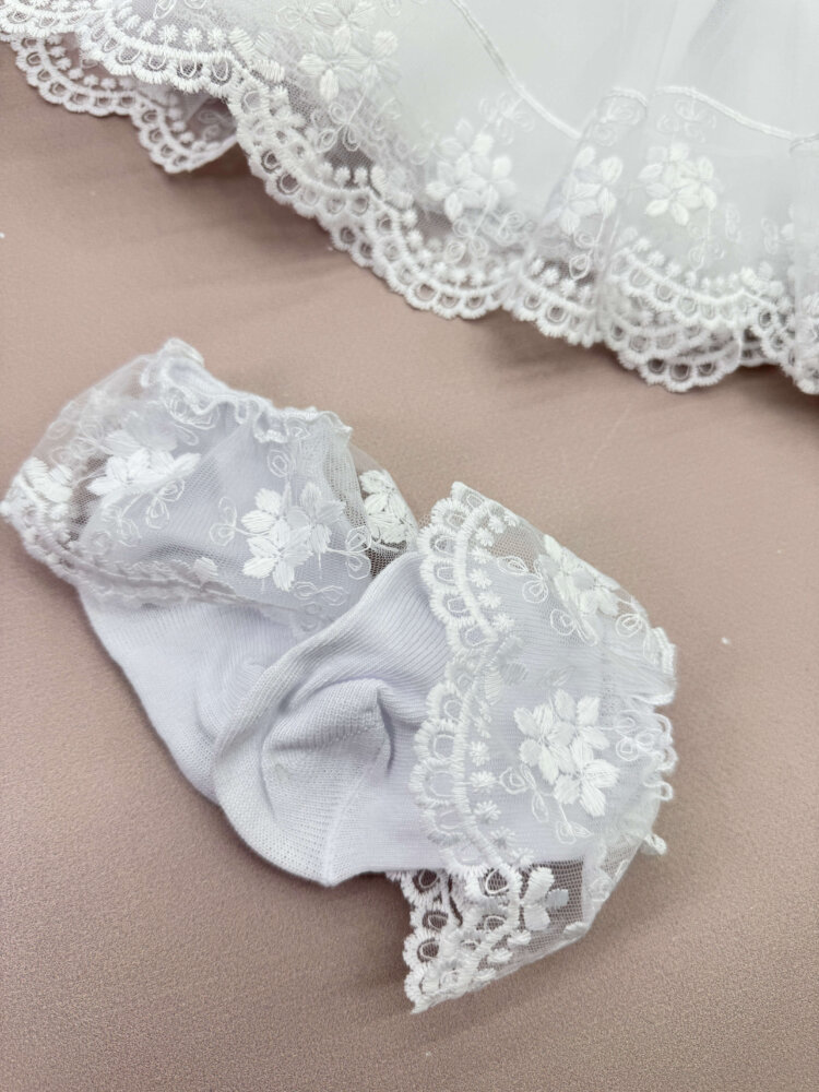 Детские праздничные носочки с кружевом, белые