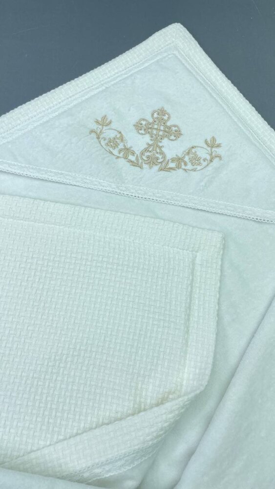 Утеплённая крыжма-плед «Soft Cotton»: белая махра, капитоний и хлопковое кружево.