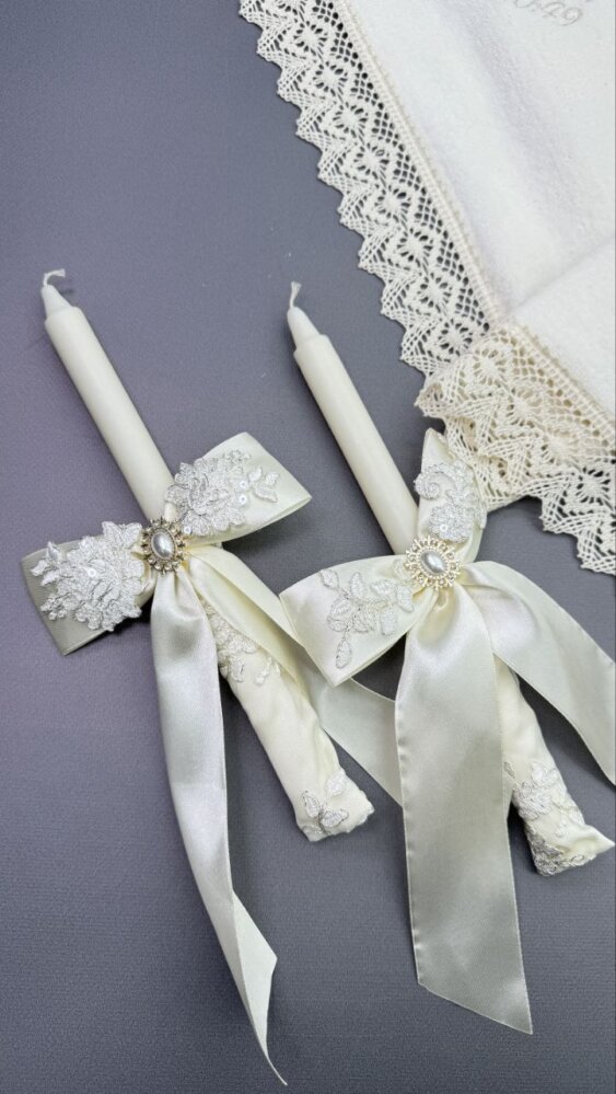 Набор крестильных свечей «Жемчужная Роса»