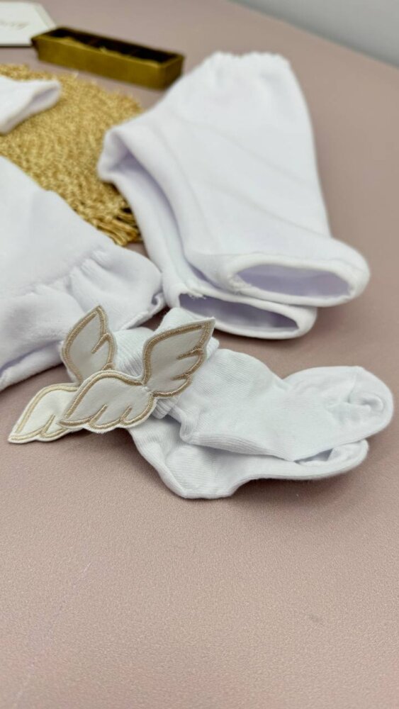 Детский комплект одежды «Золотистые колоски»: велюровое платье, шапочка, лосины и носочки