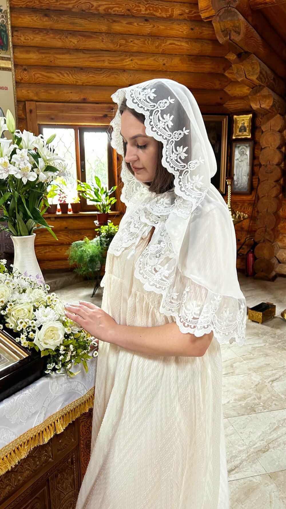 Шифоновый палантин для храма «Нежность» молочного цвета