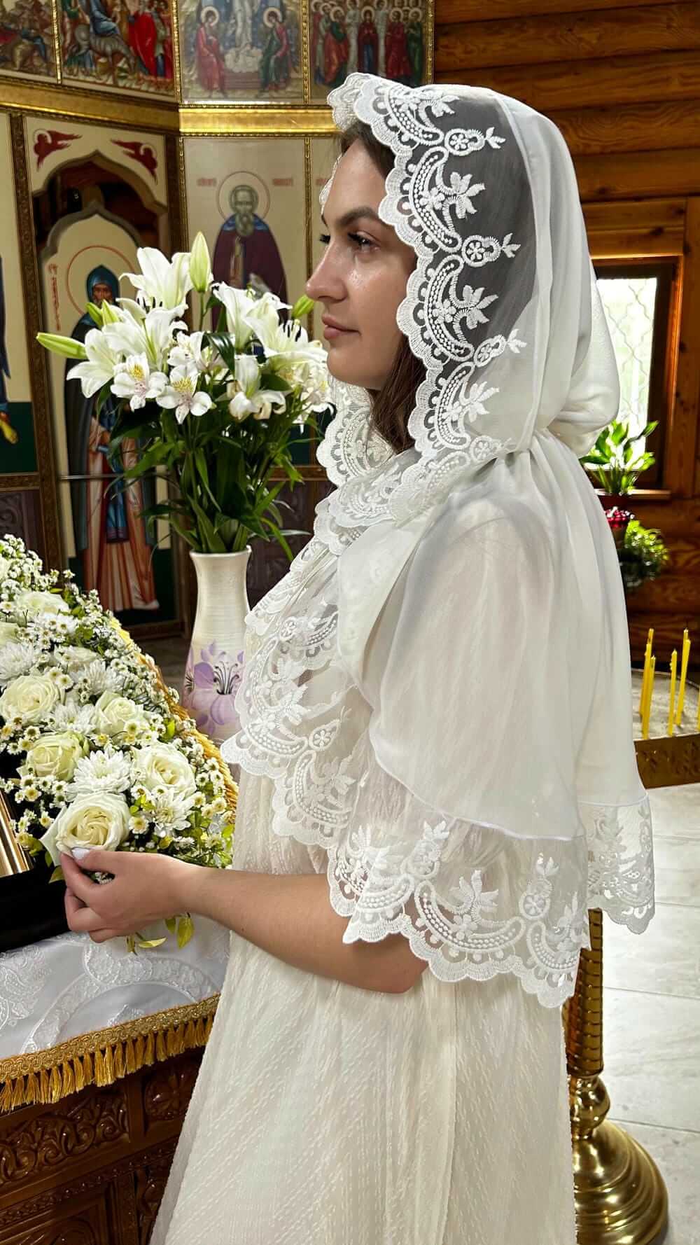 Шифоновый палантин для храма «Нежность» молочного цвета