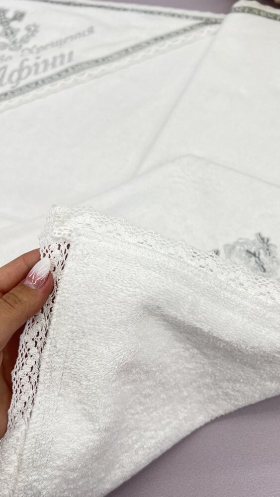 Традиційна крижма «Silver Grace» з велюр-махри та церковною тасьмою